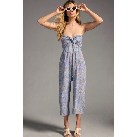 NEW Anthropologie Lusana Melody Paisley Strapless Twist Shirred Jumpsuit X-Large - Picture 1 of 4